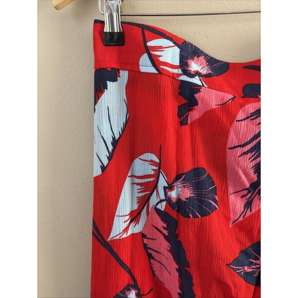 Express Women’s Red Leaf Print Wrap Skirt Size Medium NWT Flowing Midi Skirt - Picture 2 of 7